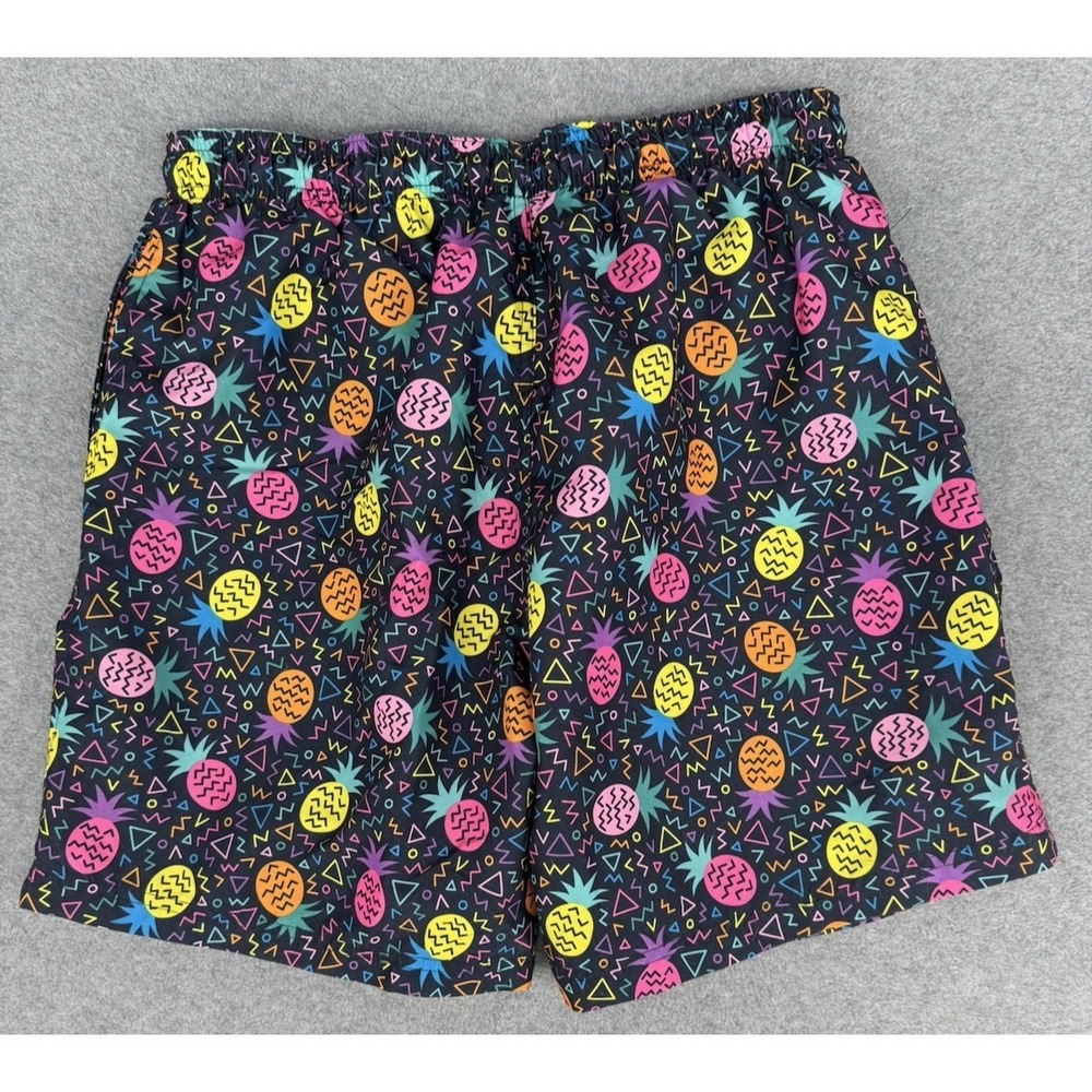Mens Swim Trunks Retro 90s Aesthetic Pineapple Print Neon Black Medium
